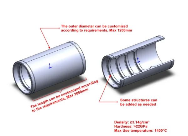 Silicon Carbide Ceramic Inner Sleeve(Lining) — view 2 Silicon Carbide Ceramic Inner Sleeve(Lining) — reference component view 2